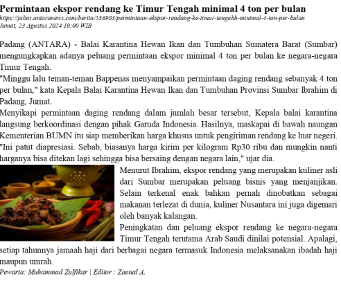 Perusahaan daging rendang ingin memperkuat