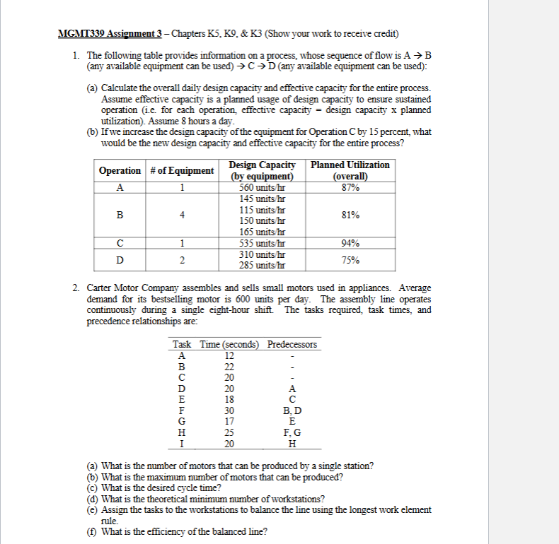 MGMT339 Assignment 3 - Chapters KS, KO, & K3
