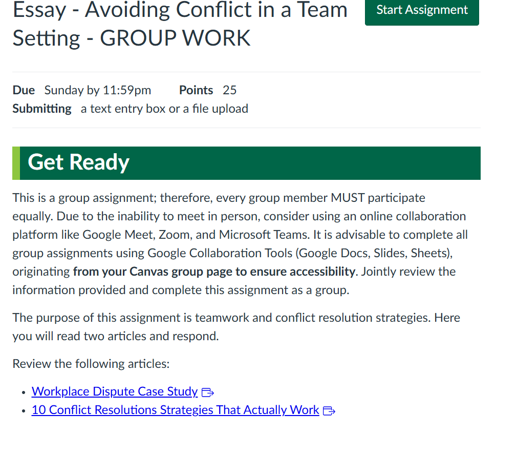 Essay - Avoiding Conflict in a Team Setting -