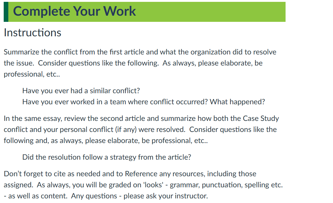 Essay - Avoiding Conflict in a Team Setting -