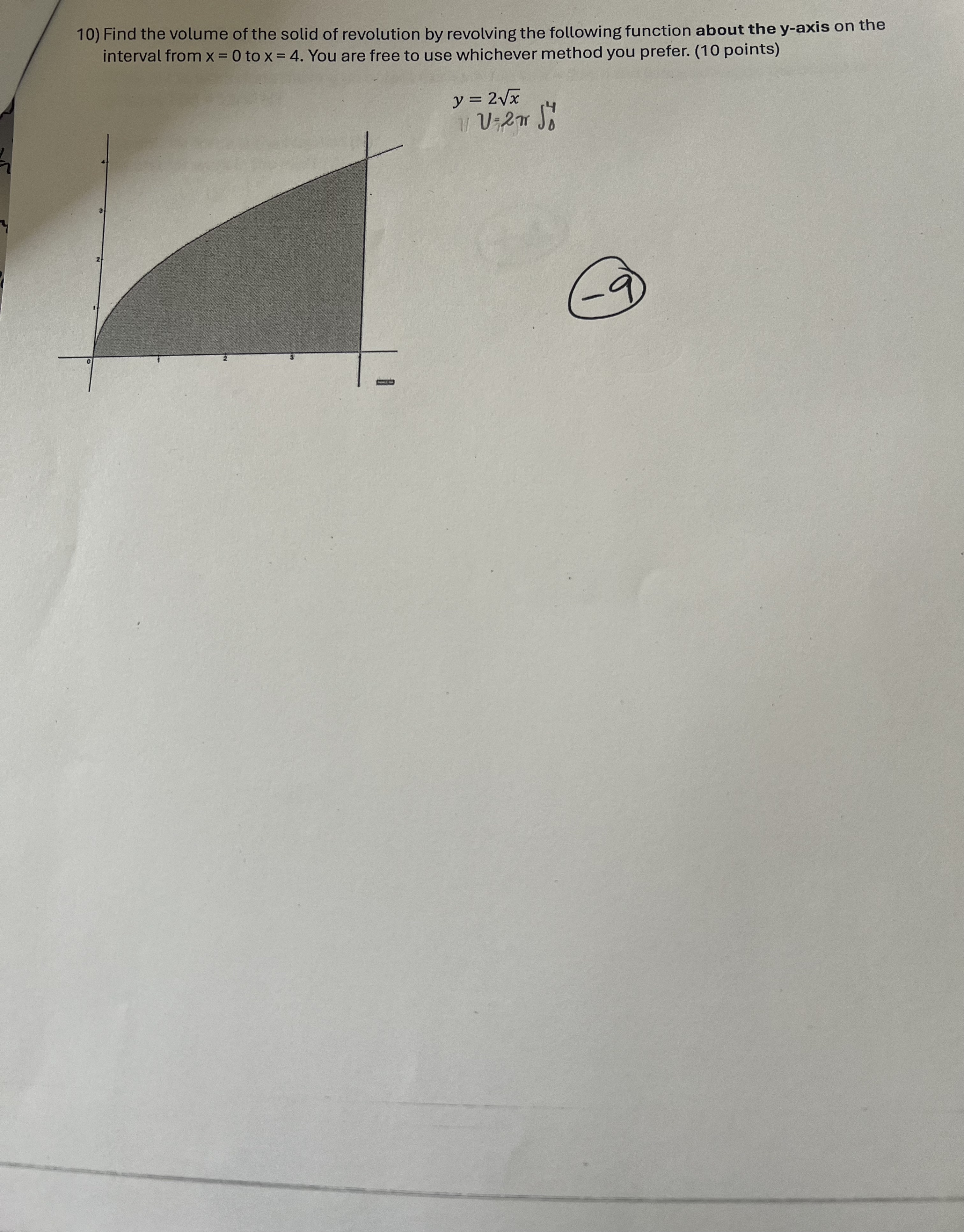Solve 10) Find the volume of the solid of