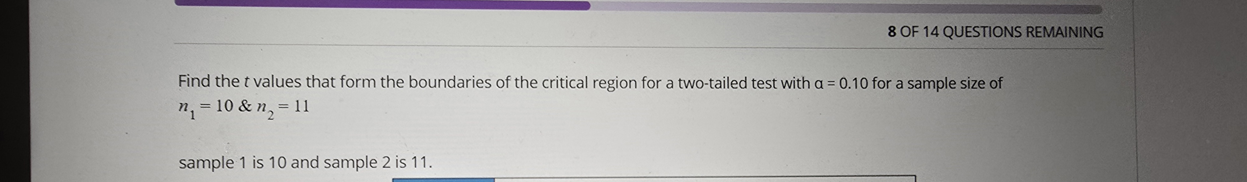 Find th t values that form the boundaries of the