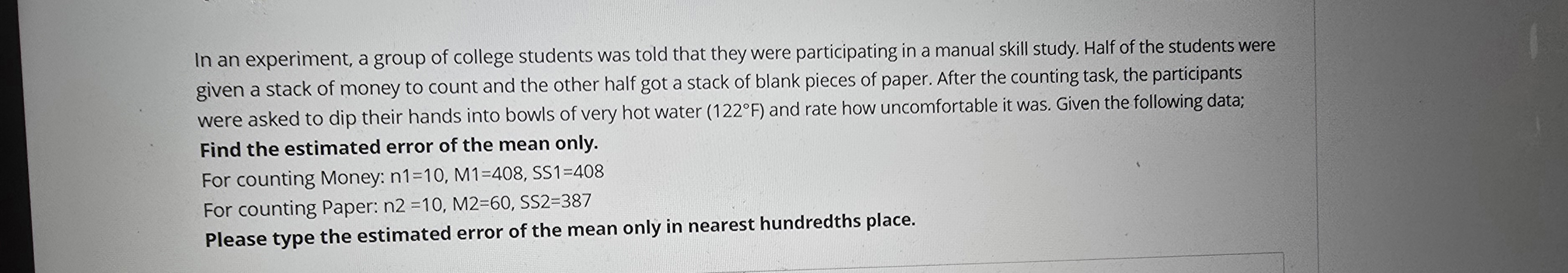 Find the estimate error of the mean only In an