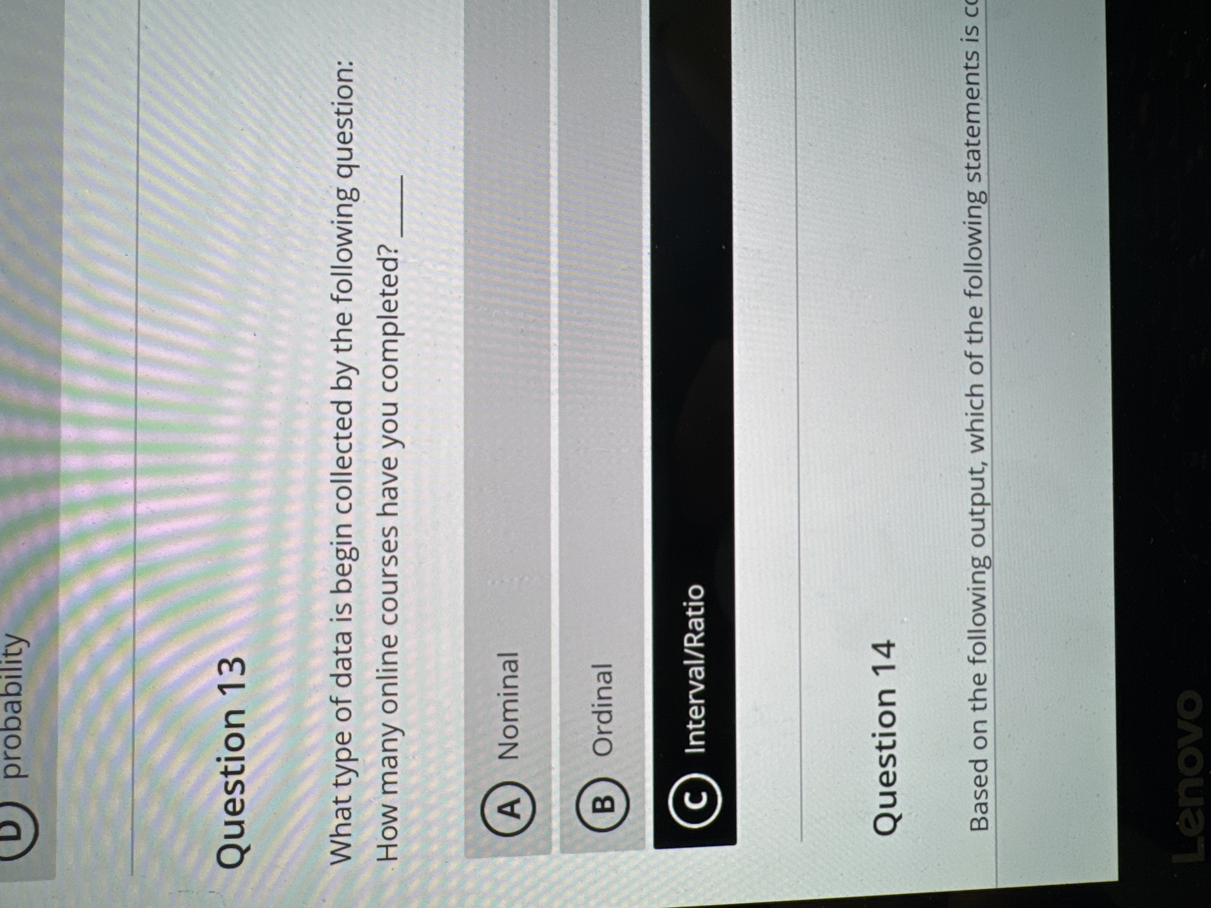 probability Question 13 What type of data is