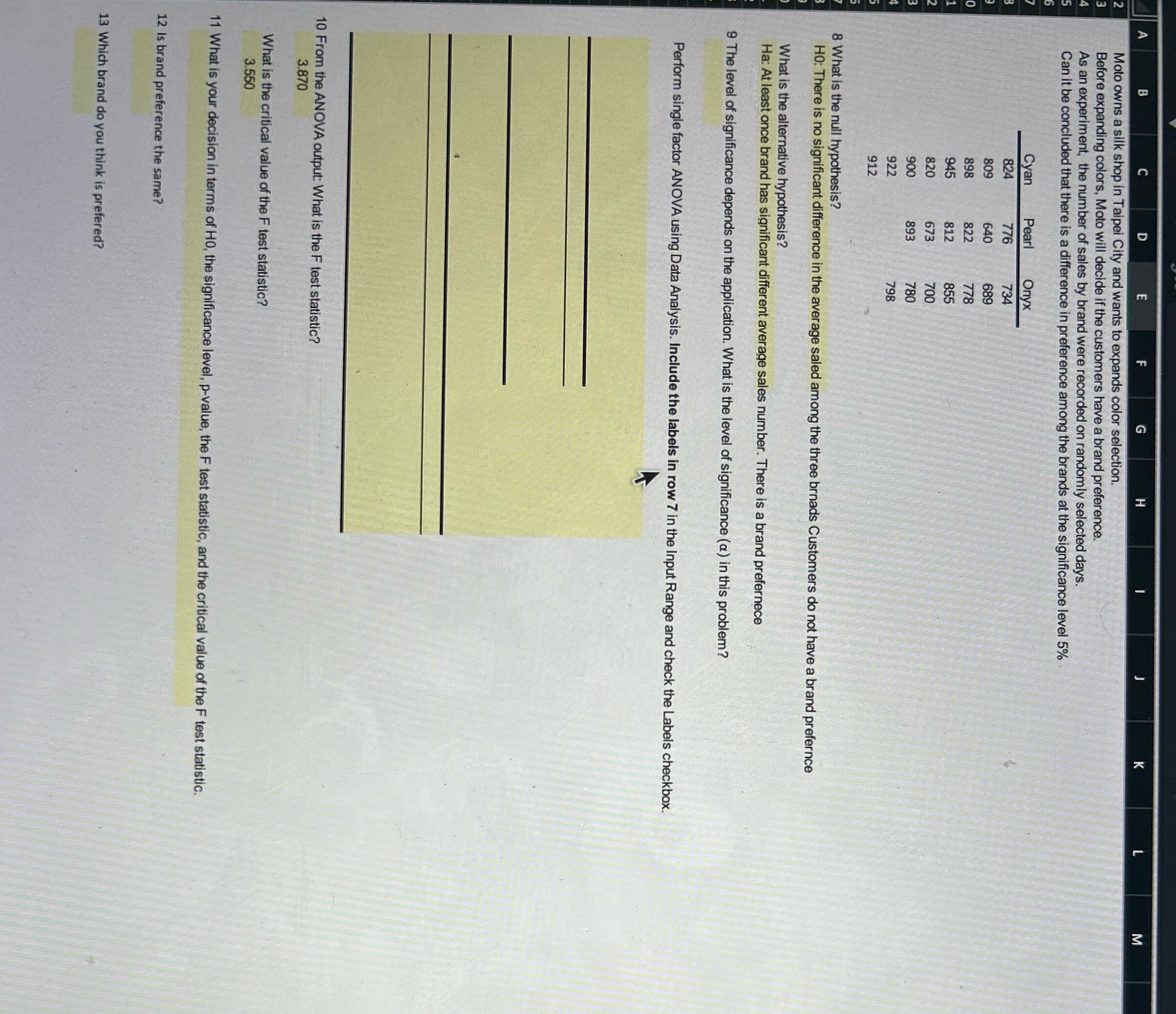 What's the answers and how do I do the excel