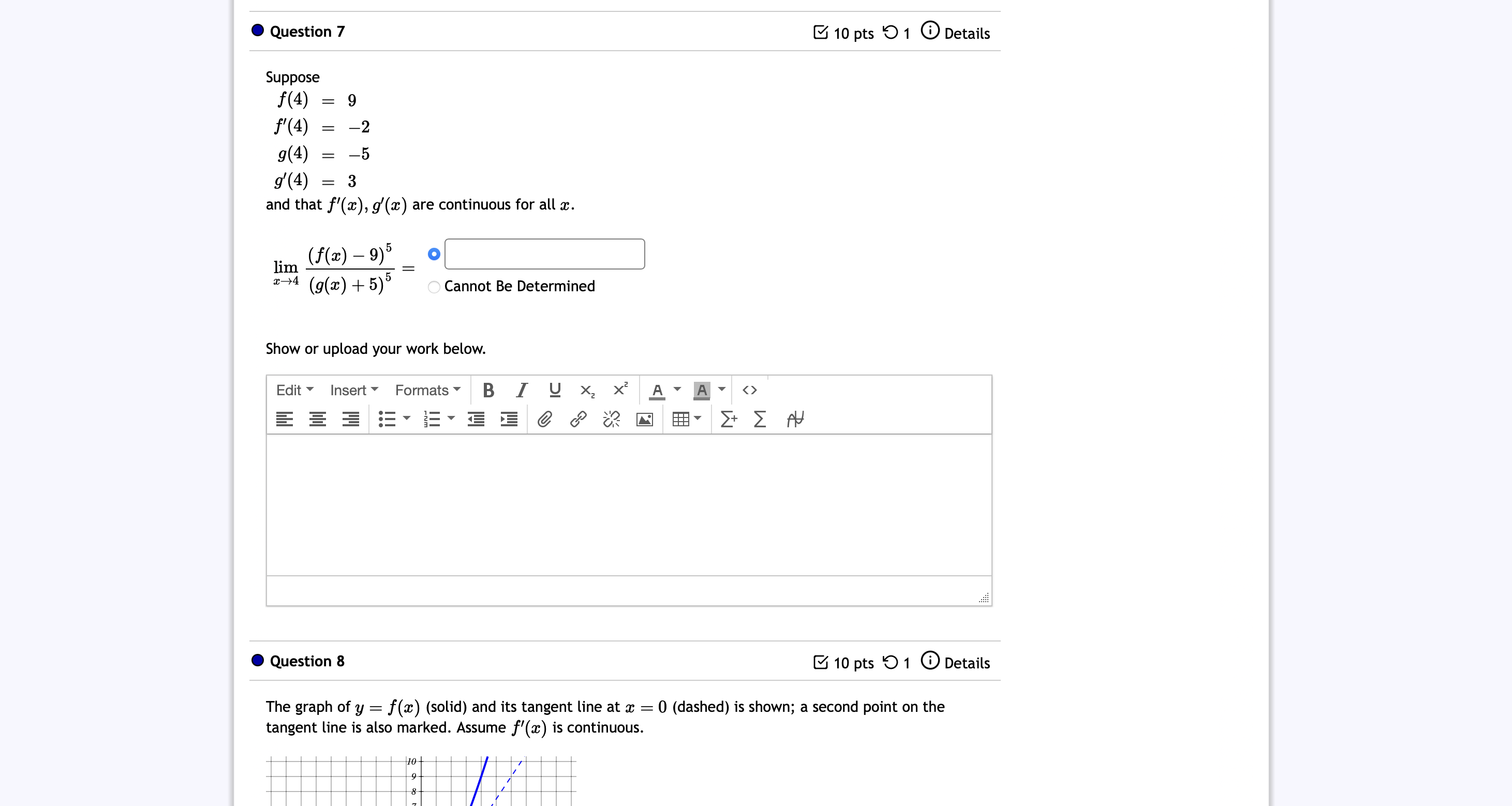 Question 7 10 pts 1 0 Details Suppose f(4) = 9