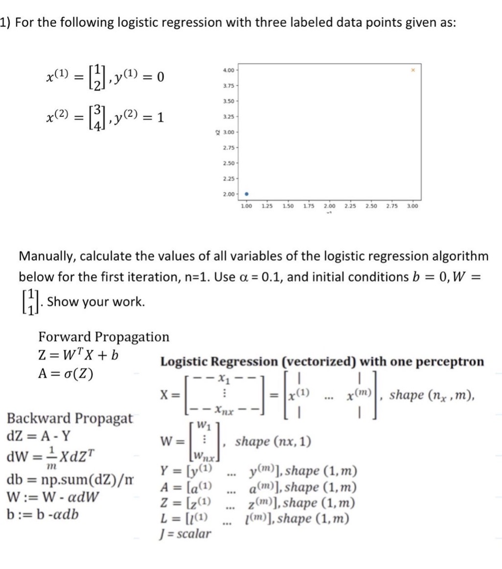 1) For the following logistic regression with
