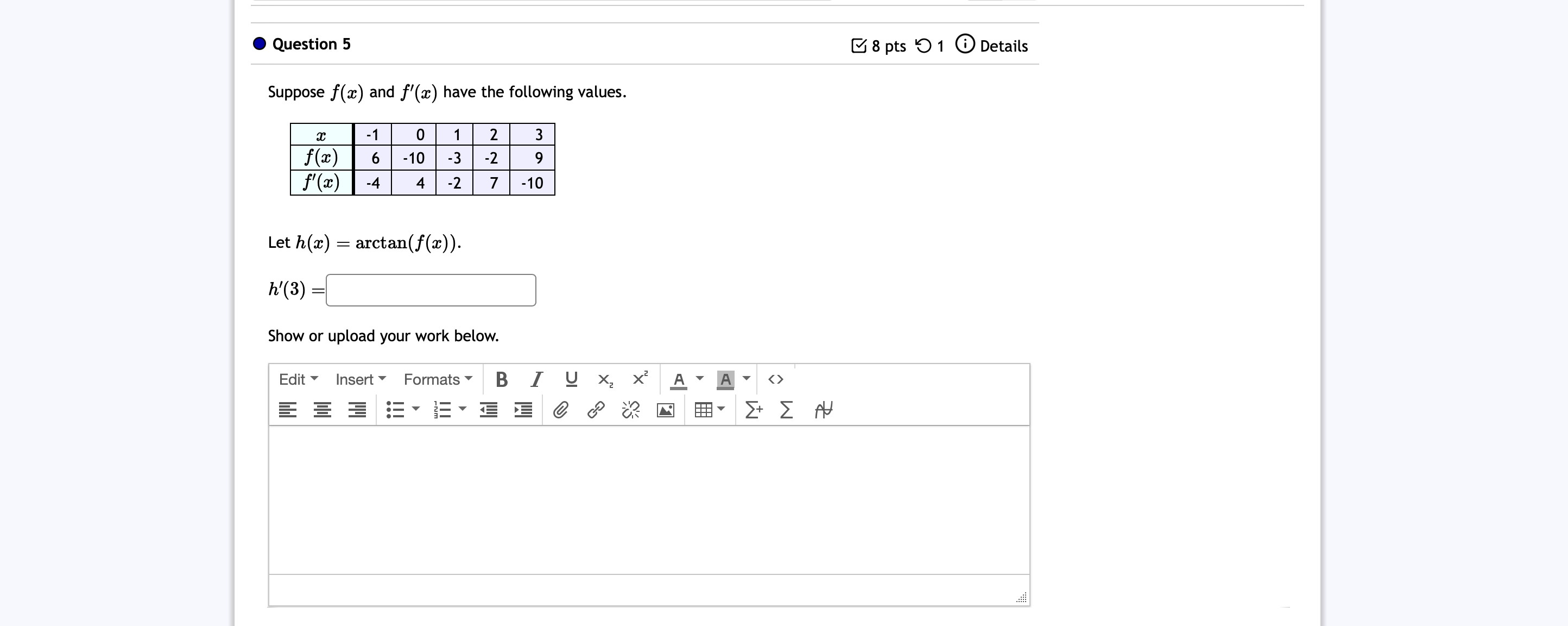 Question 5 8 pts 9 1 0 Details Suppose f(a) and