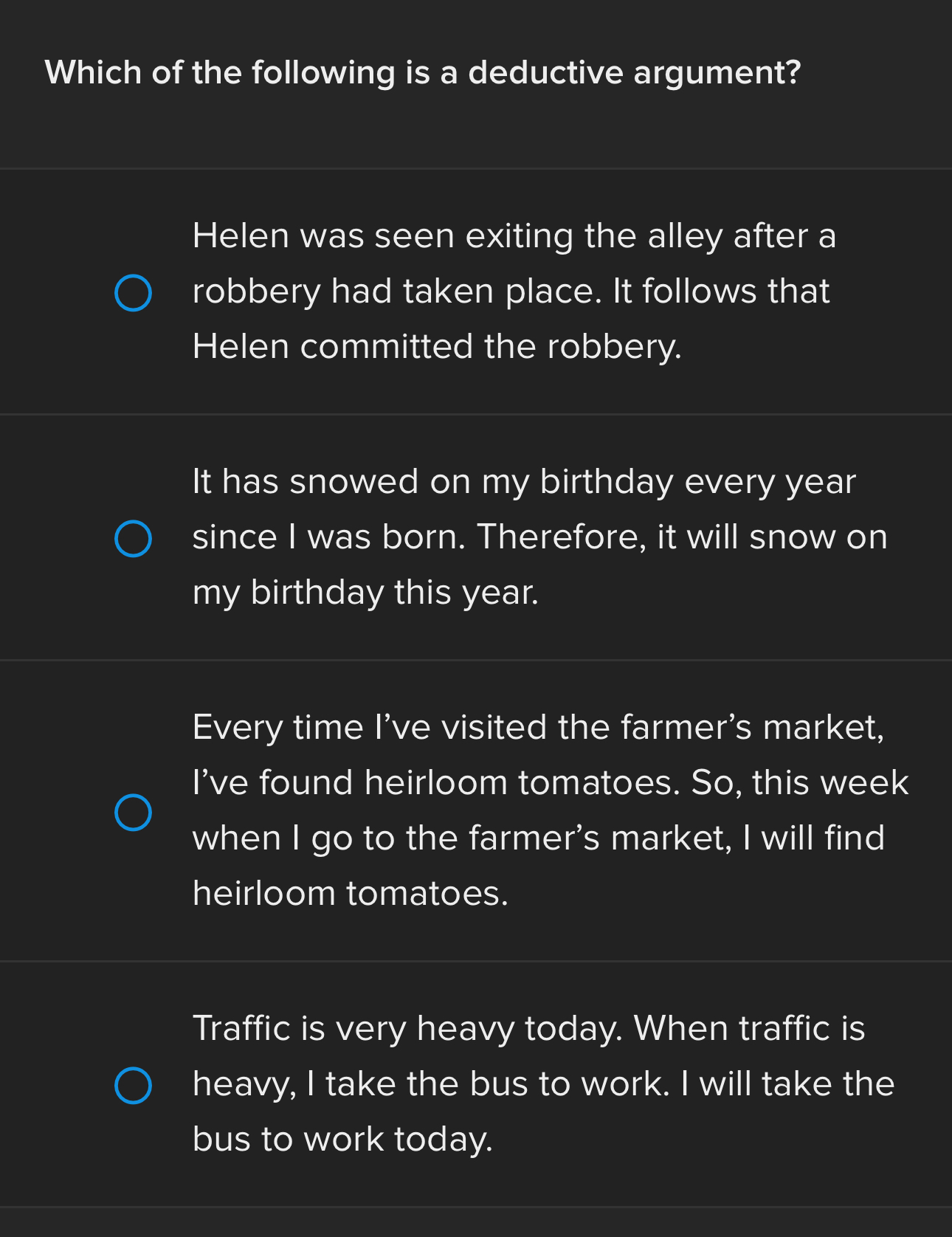 A,b,c, or d Which of the following is a deductive