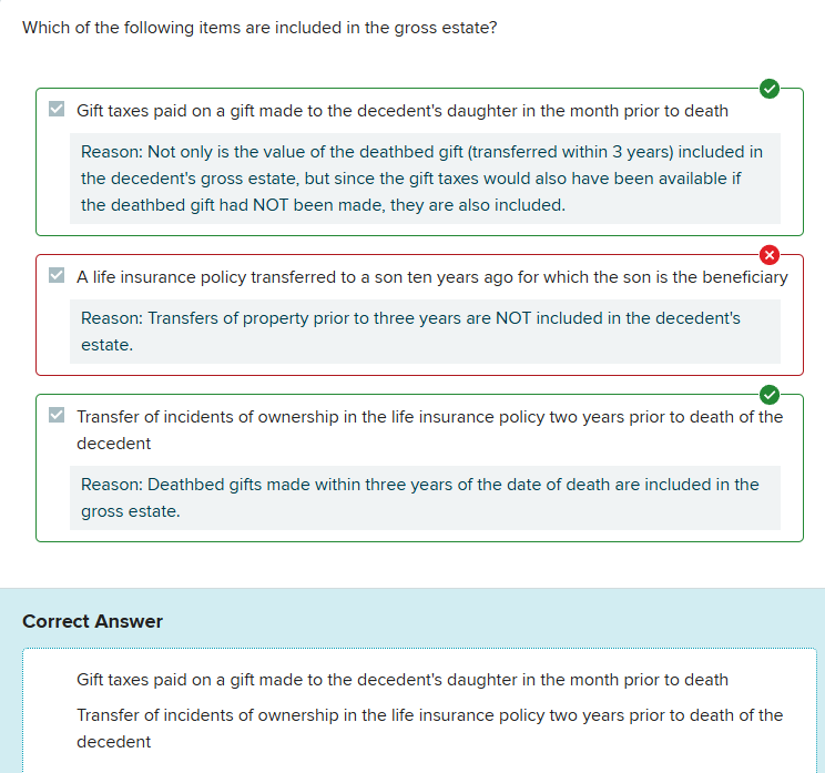 see correct answer Which of the following items