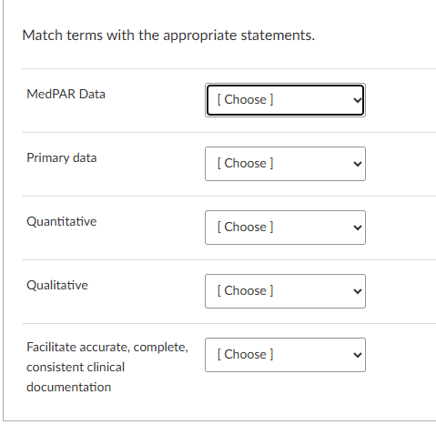 which statements match these terms. we have