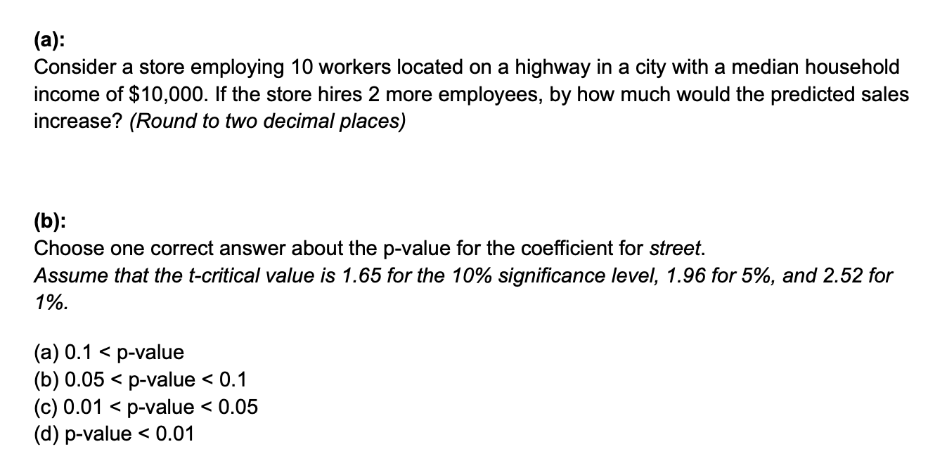 (a): Consider a store employing 10 workers
