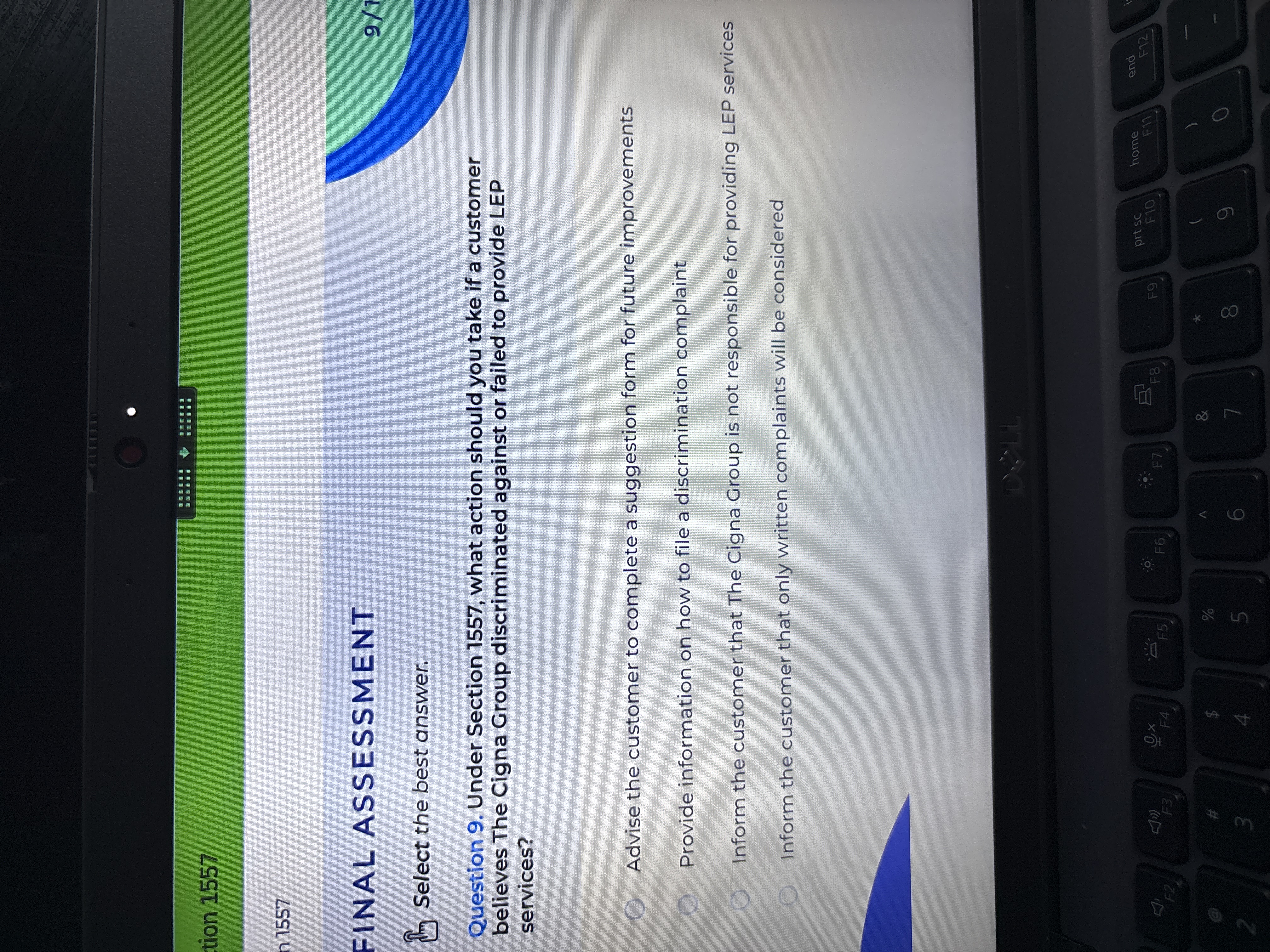 S tion 1557 n 1557 FINAL ASSESSMENT 9/1 Select