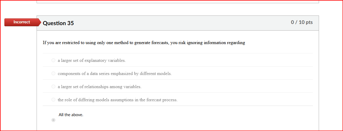 Question 40 0/ 10 pts Which of the following is