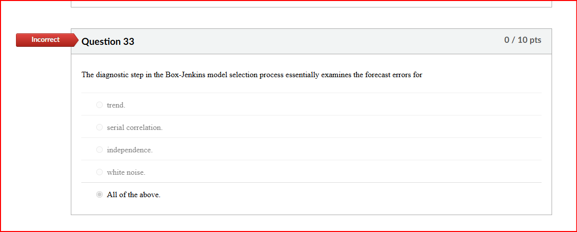 Question 40 0/ 10 pts Which of the following is