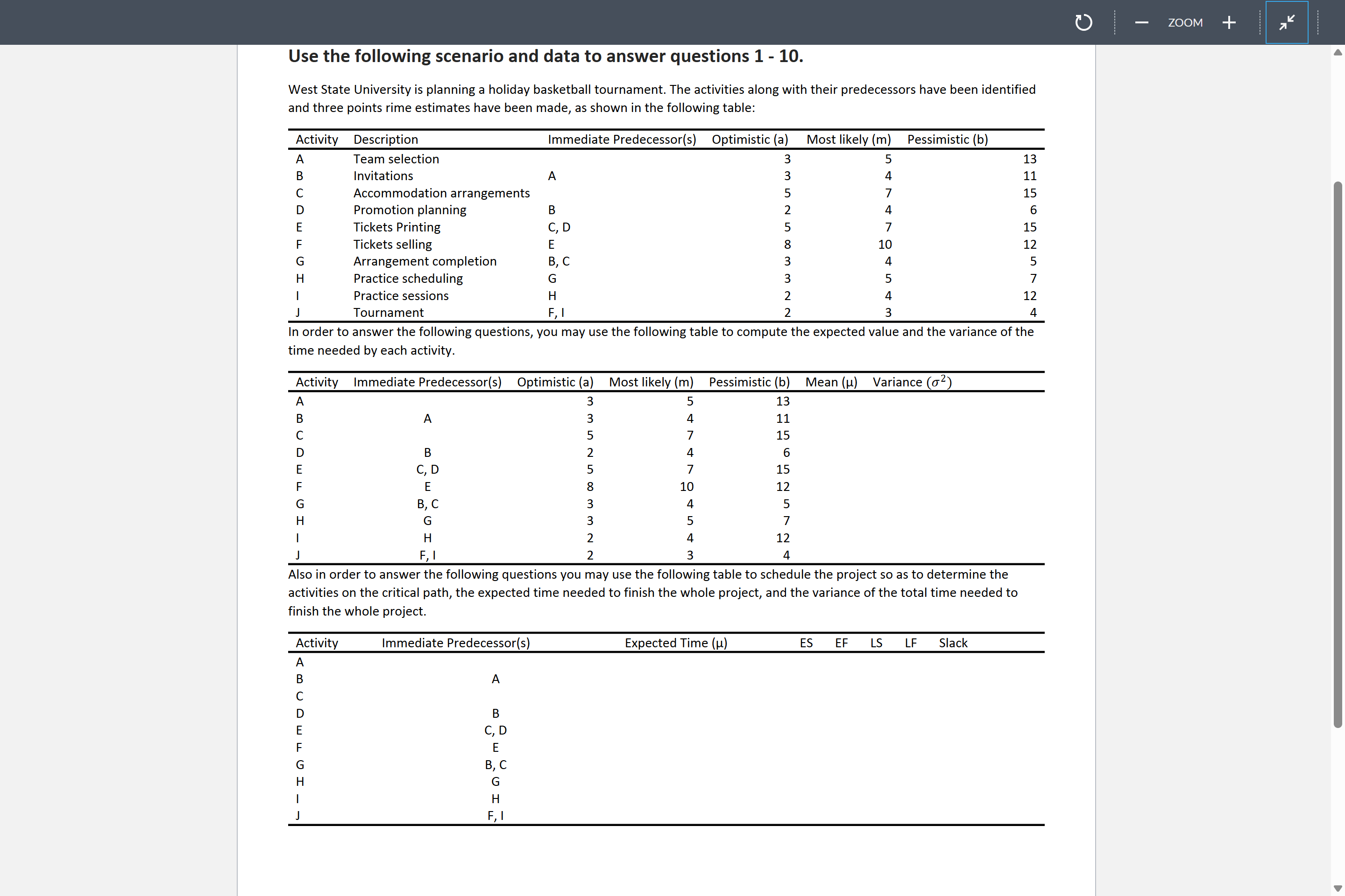 The expected value and variance of the time