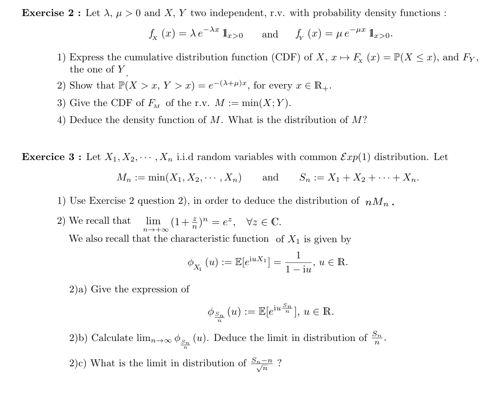Exercise 2 : Let A, / > 0 and X, Y two