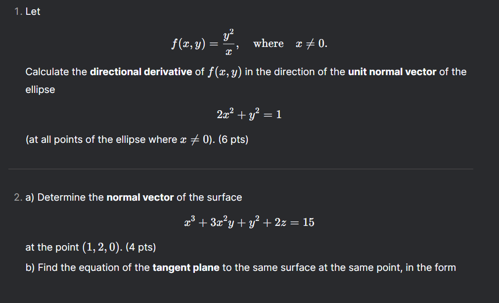 1. Let f (x, y) = y where x * 0. Calculate the