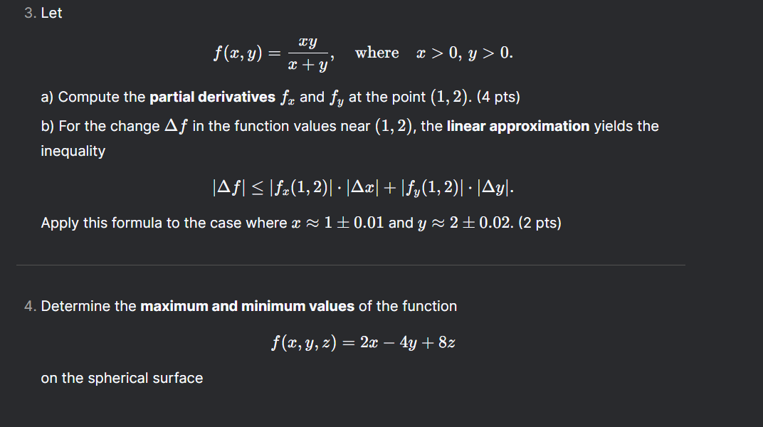 1. Let f (x, y) = y where x * 0. Calculate the