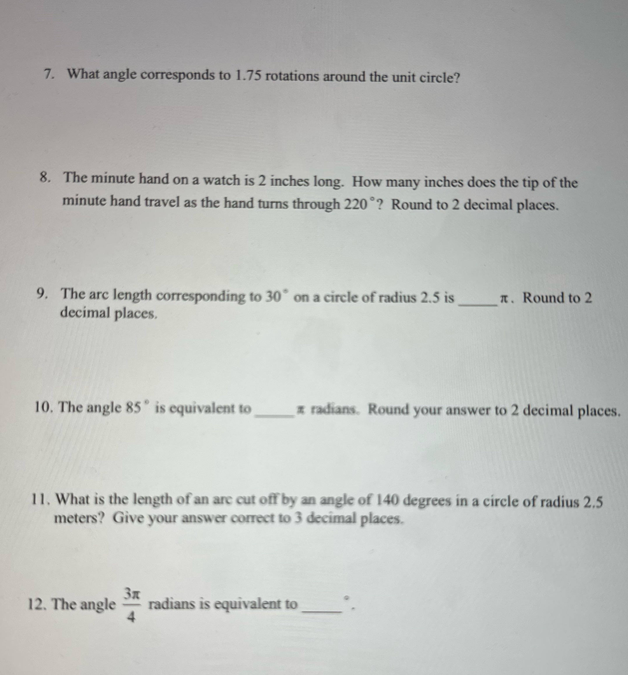 7. What angle corresponds to 1.75 rotations