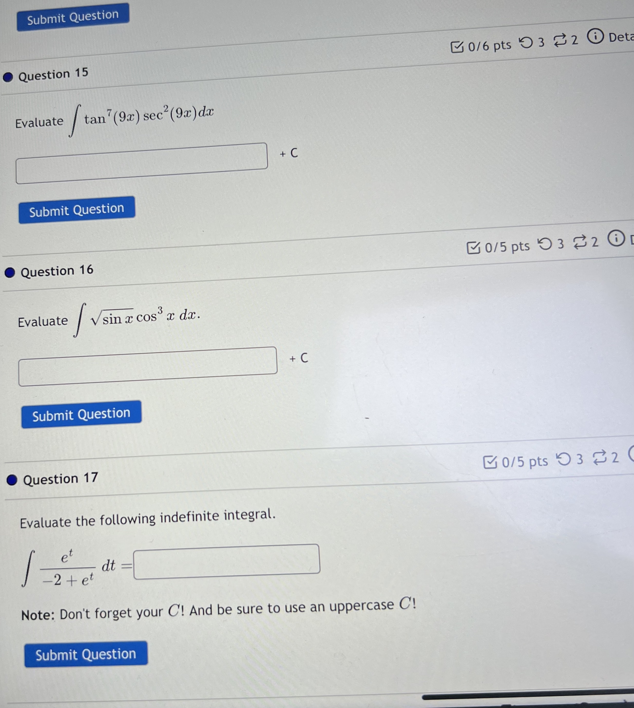 Answer the following questions and show the work: