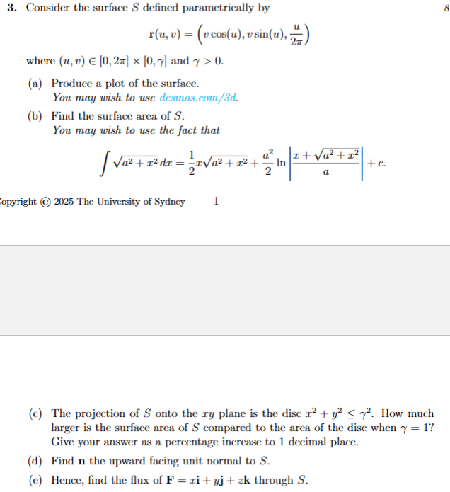 3. Consider the surface S defined parametrically