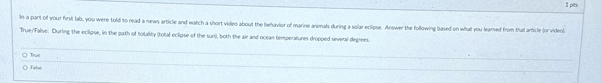 ? 1 pts In a part of your first lab, you were