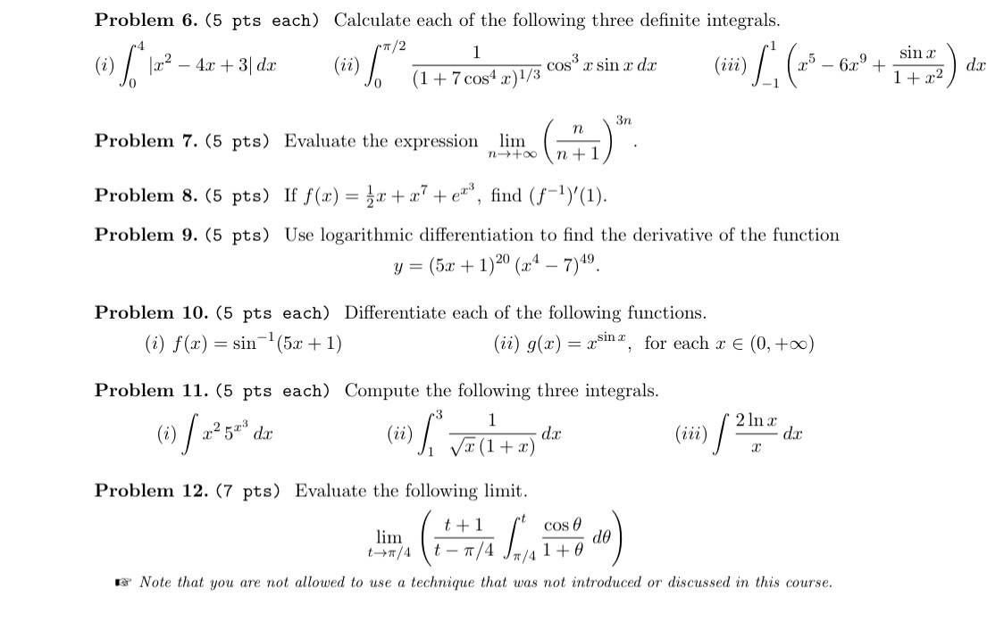 Answer in detail please Problem 6. (5 pts each)