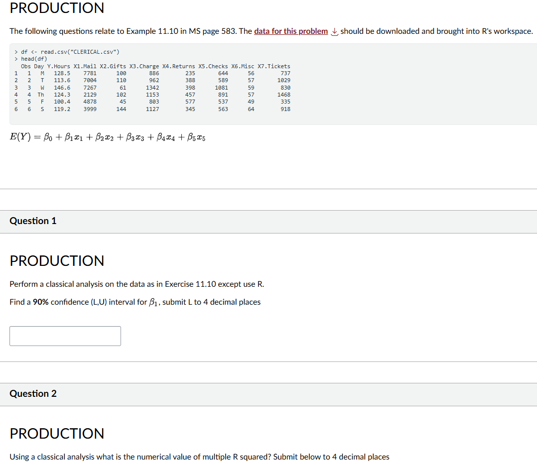 help answer this question in r using this