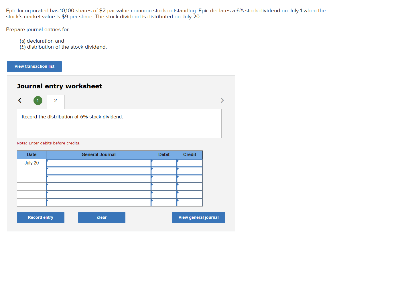 complete the table Epic Incorporated has 10,100
