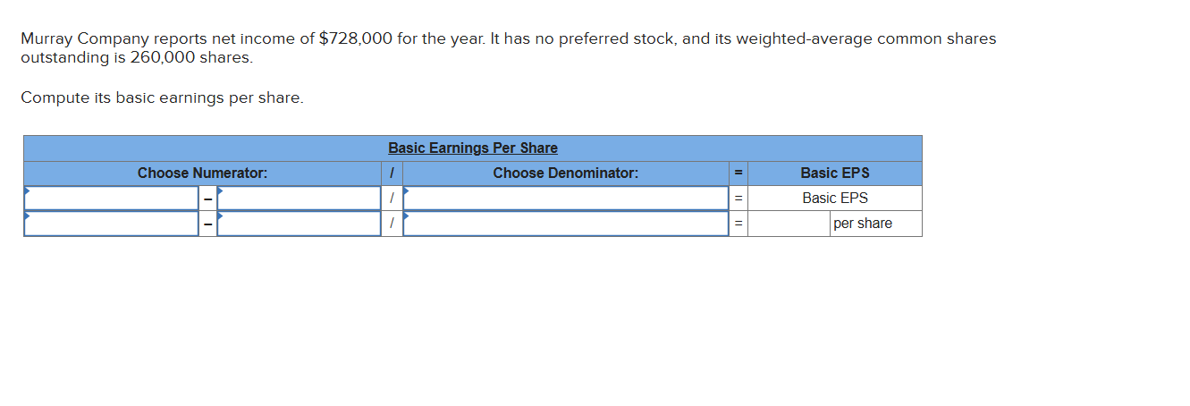 complete the table Murray Company reports net