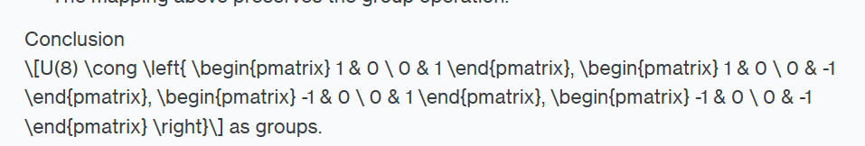 what does mean Conclusion \\[U(8) \\cong \\left{