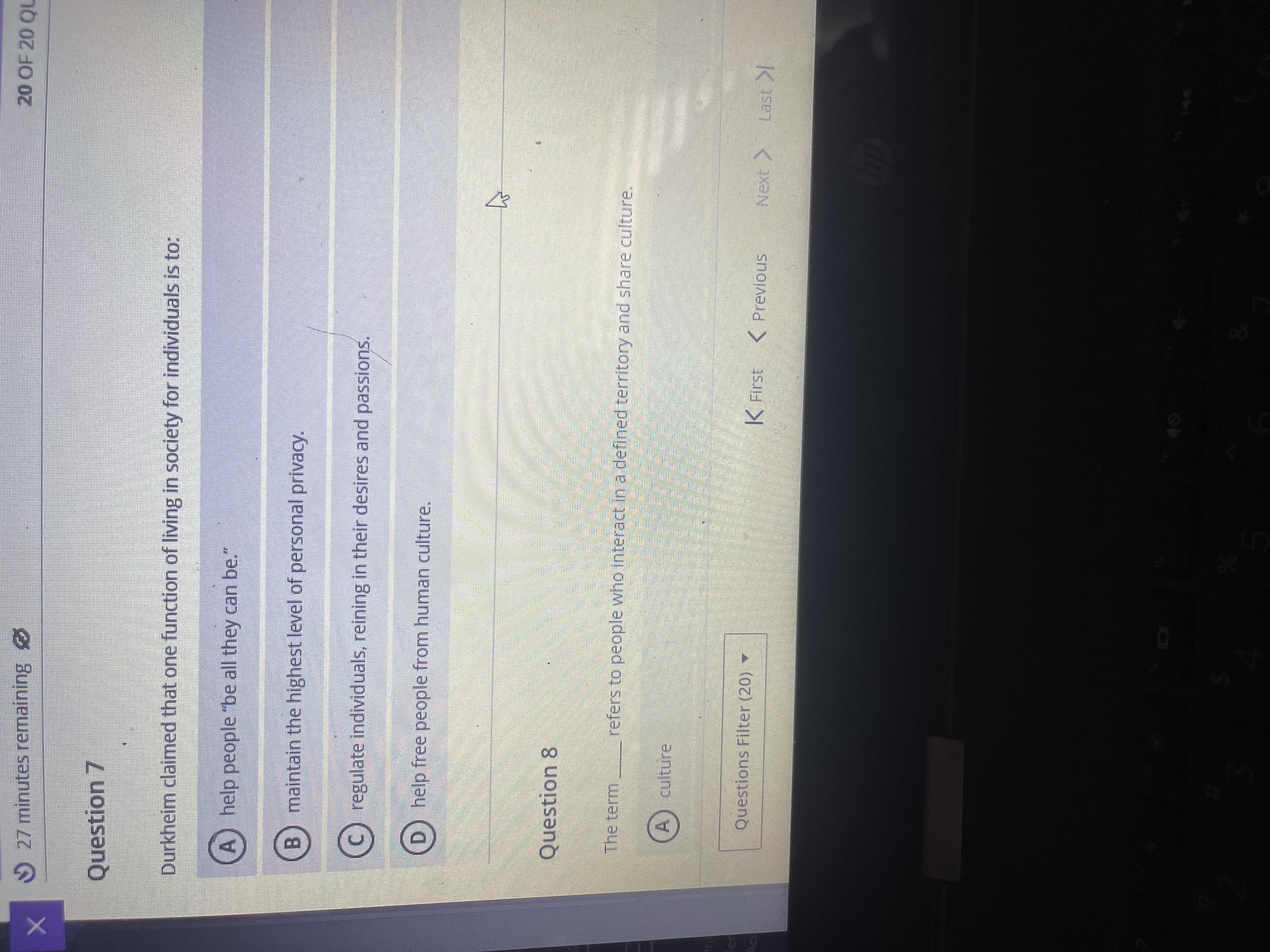 ? 20 OF 20 QU X 27 minutes remaining @ Question 7