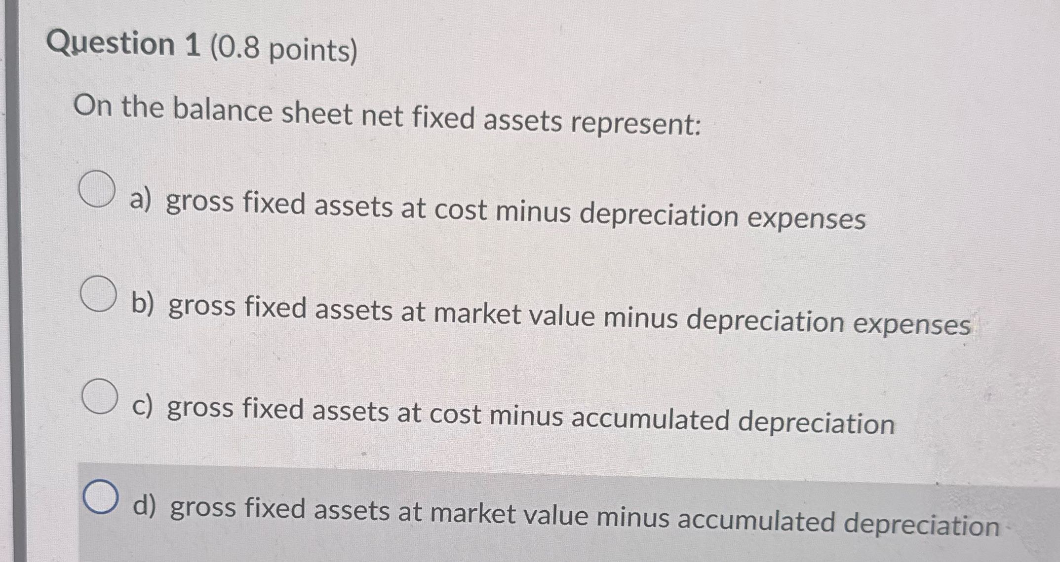 ? Question 1 (0.8 points) On the balance sheet