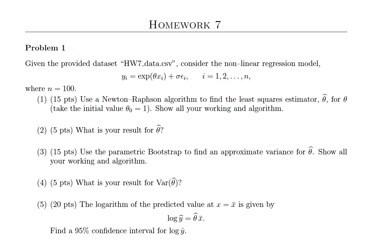 HOMEWORK 7 Problem 1 Given the provided dataset