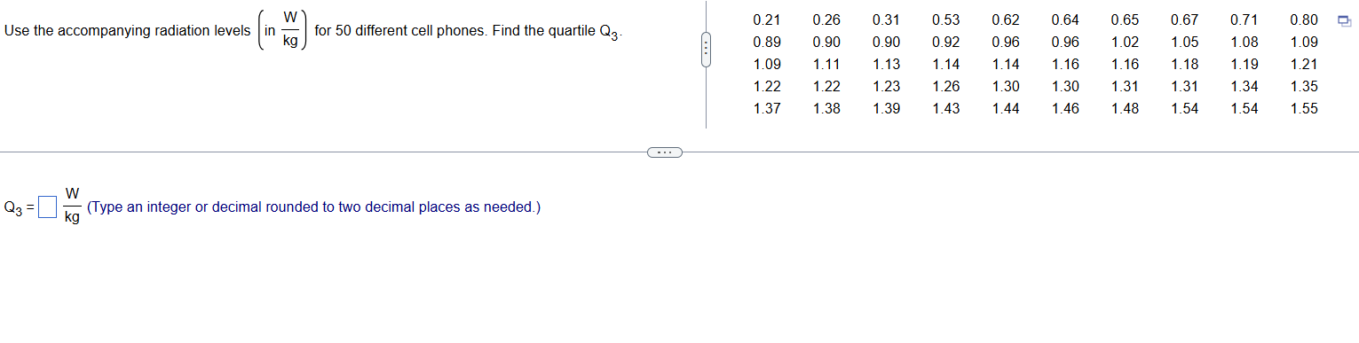 Use the accompanying radiation levels W in kg for