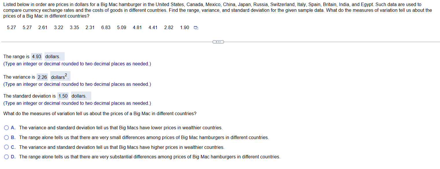 Listed below in order are prices in dollars for a