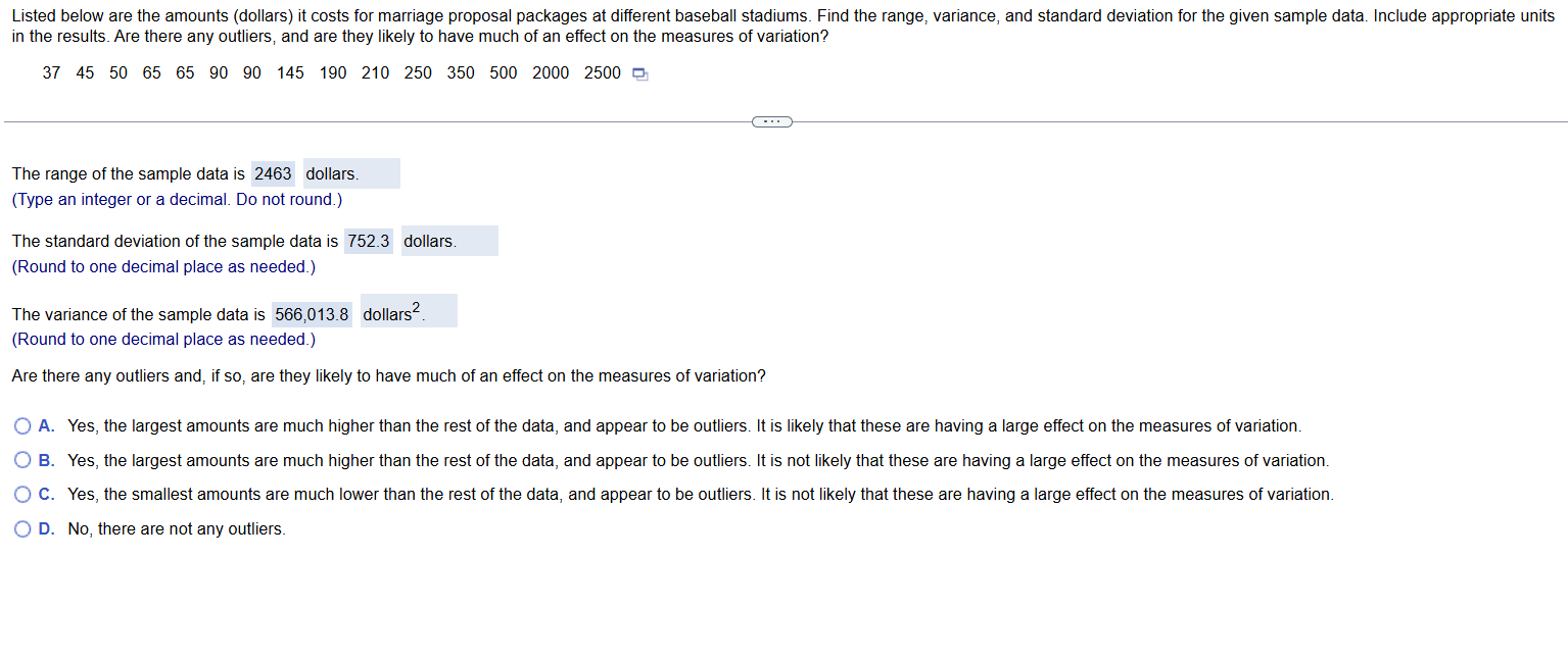 Listed below are the amounts (dollars) it costs