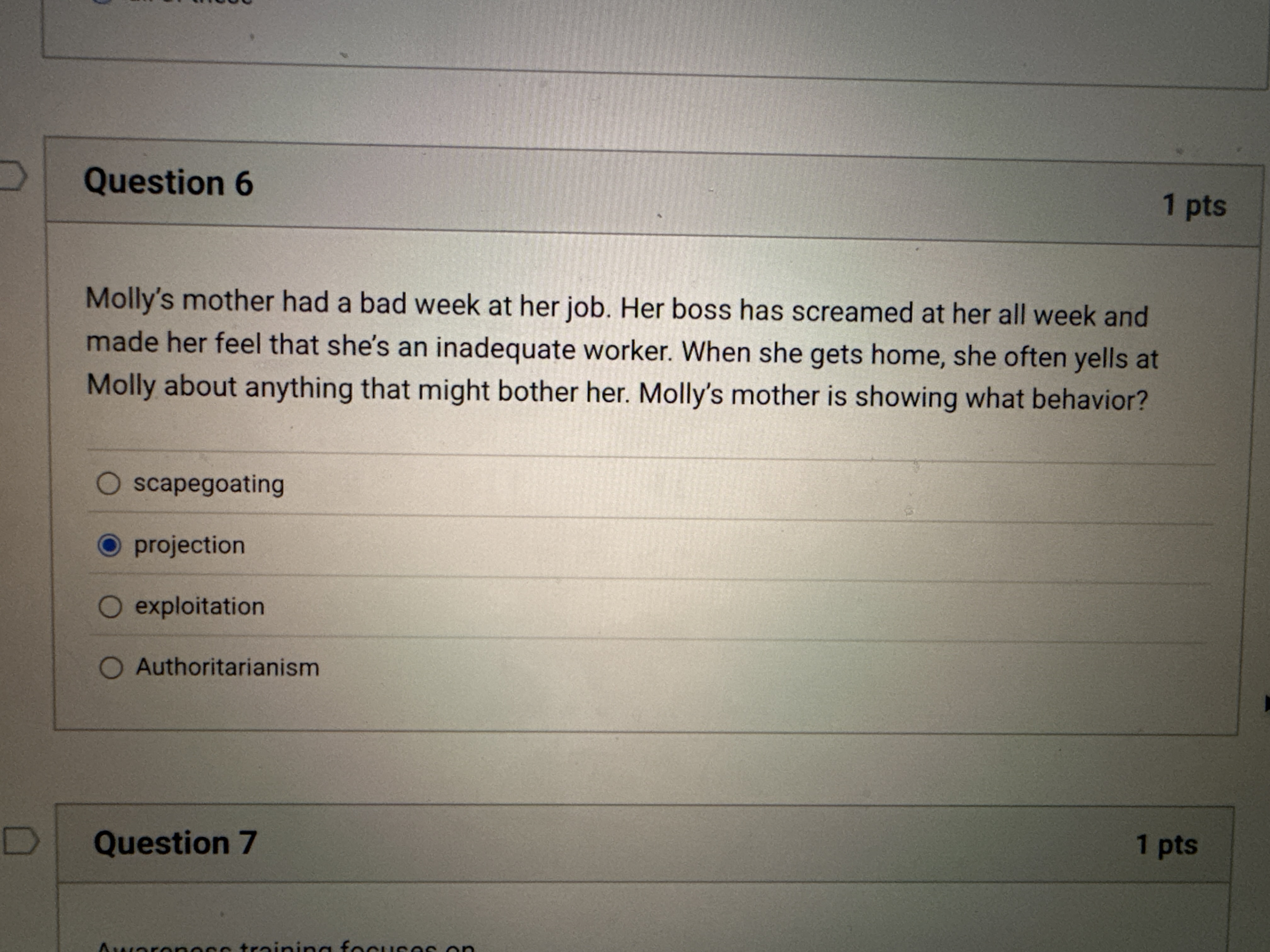 I believe the best answer is projection Question