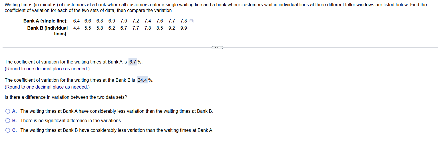 Waiting times (in minutes) of customers at a bank