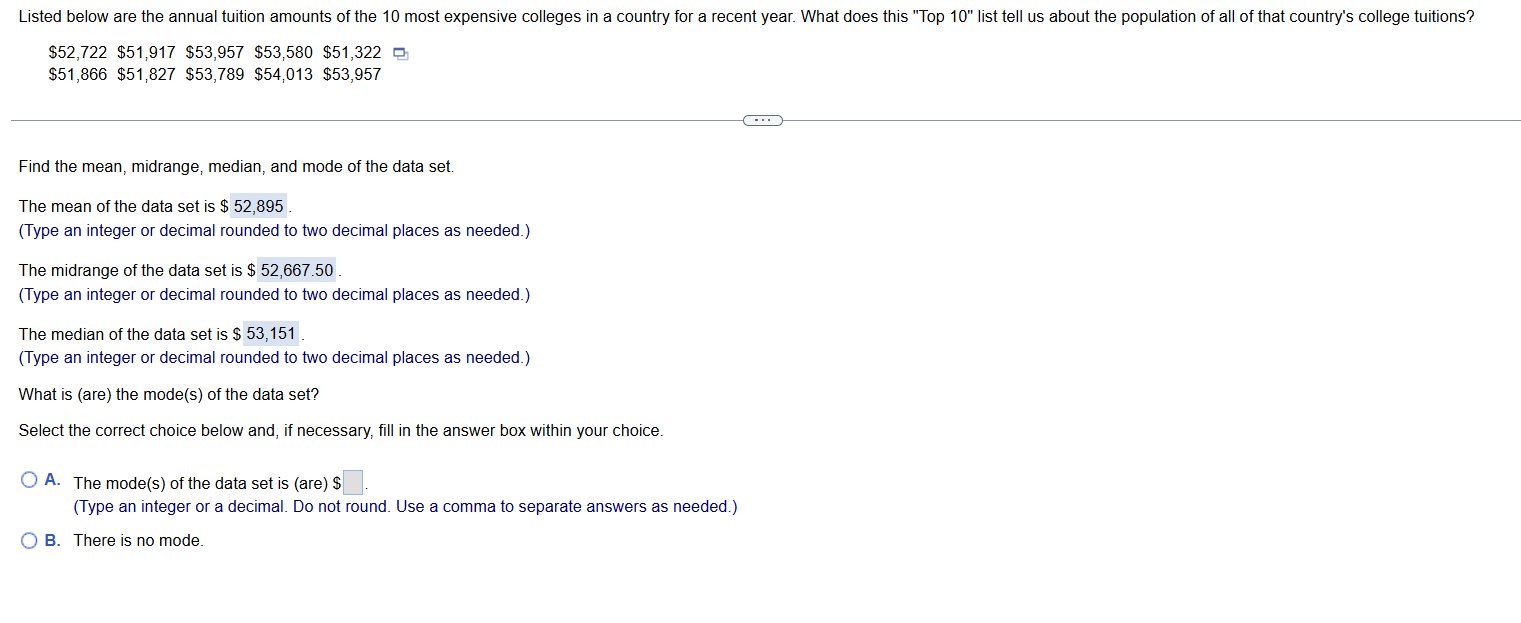 Listed below are the annual tuition amounts of