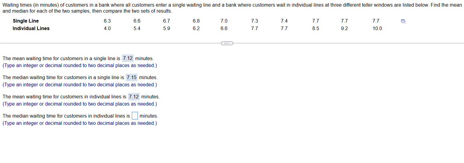 Waiting times (in minutes) of customers in a bank