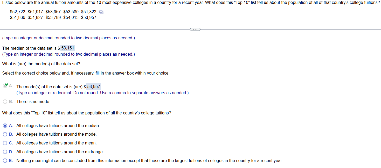 Listed below are the annual tuition amounts of