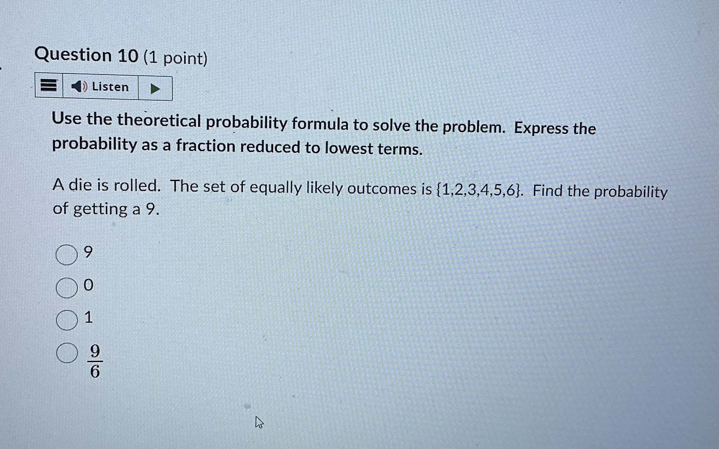 Question 10 (1 point) Listen Use the theoretical