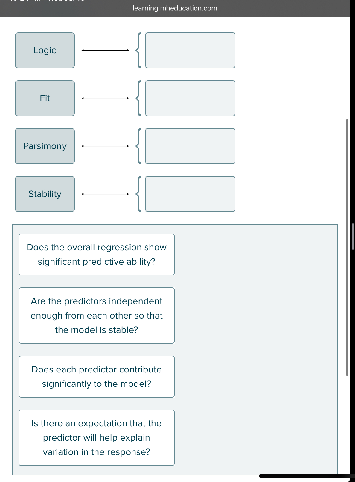 Matching QuestionMatch each regression criteria
