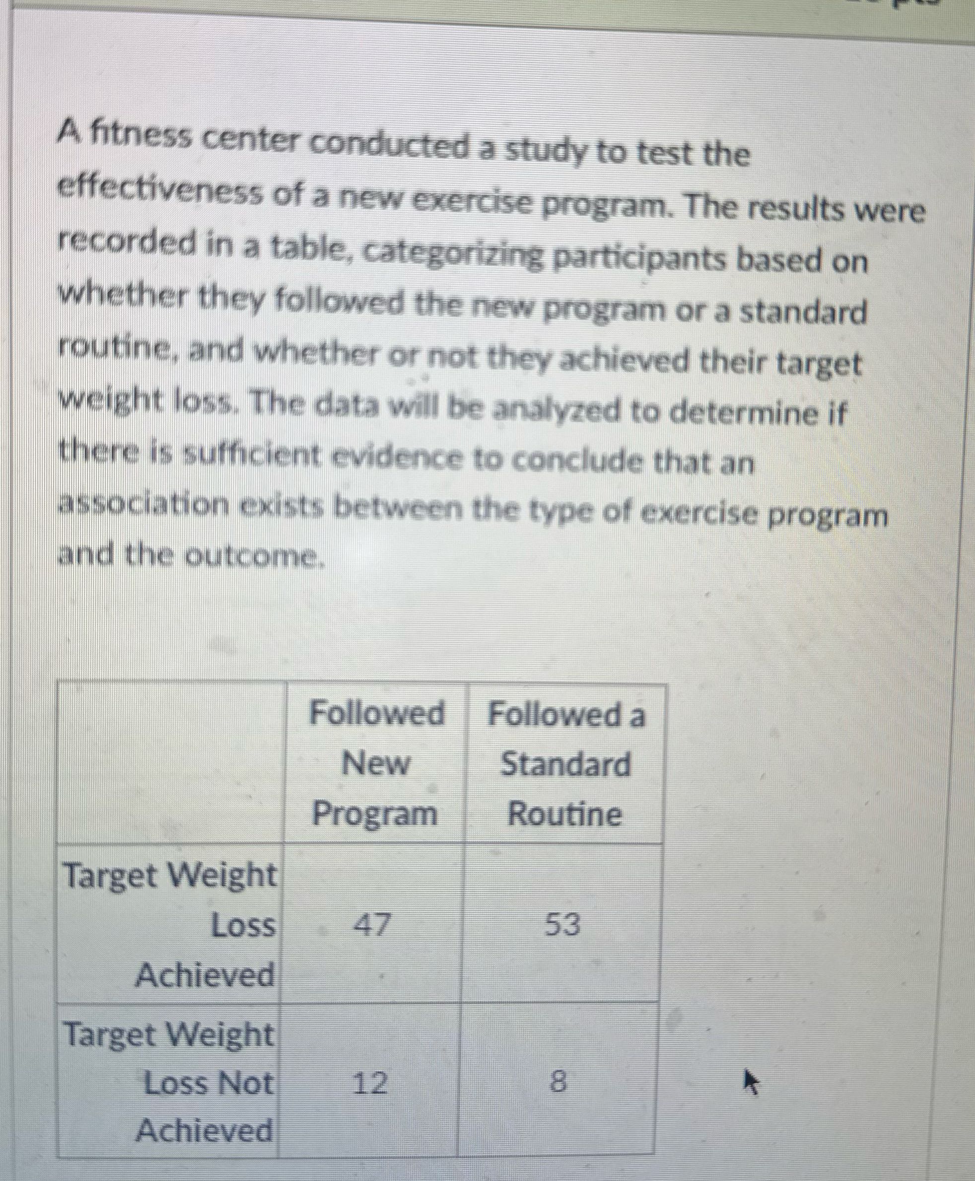 State the hypothesis in words A fitness center