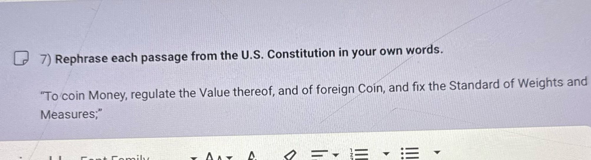 ? 7) Rephrase each passage from the U.S.