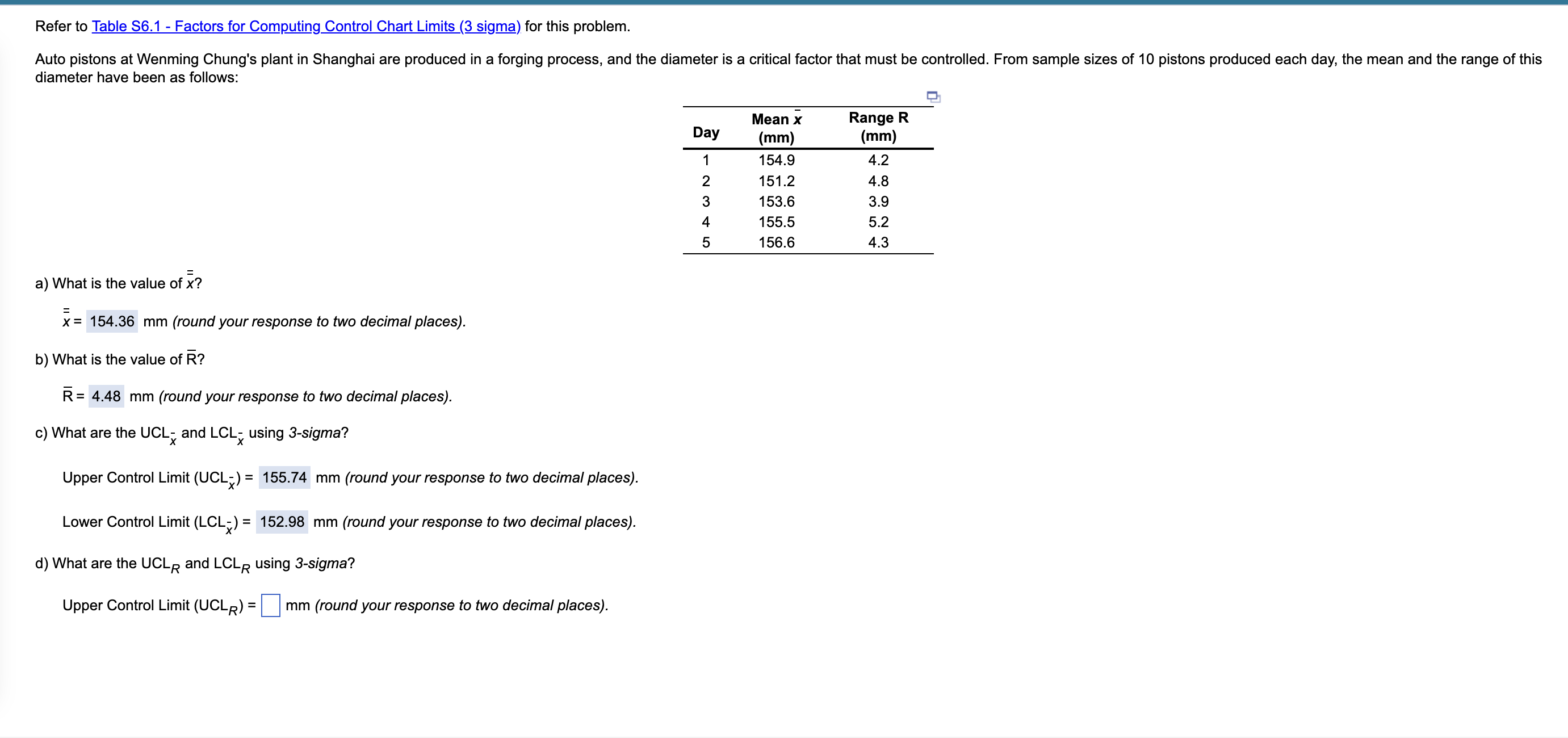 Refer to Table S6.1 - Factors for Computing