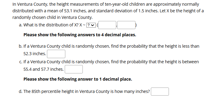 solve In Ventura County, the height measurements