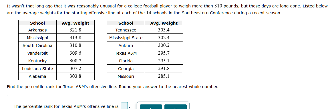 Find the percentile rank for Texas A&M's